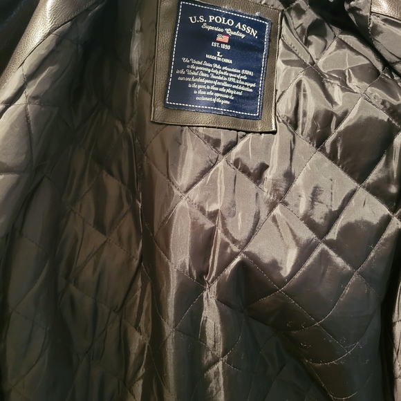 U.S. Polo Assn. Black Brown Leather Zip-Front Jacket Classic Large - Picture 4 of 5